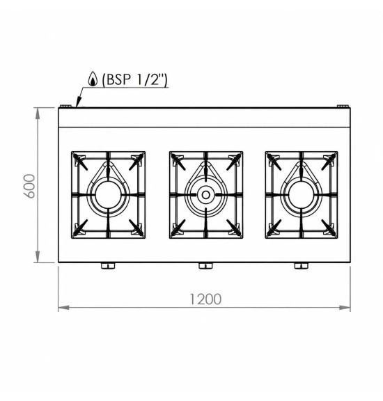 Cocina a Gas 3 Fuegos HR Fainca C3F600S Serie 600 Profesional