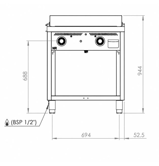 Fry Top a Gas Profesional Placa Lisa con Soporte HR Fainca FT6008E Serie 600