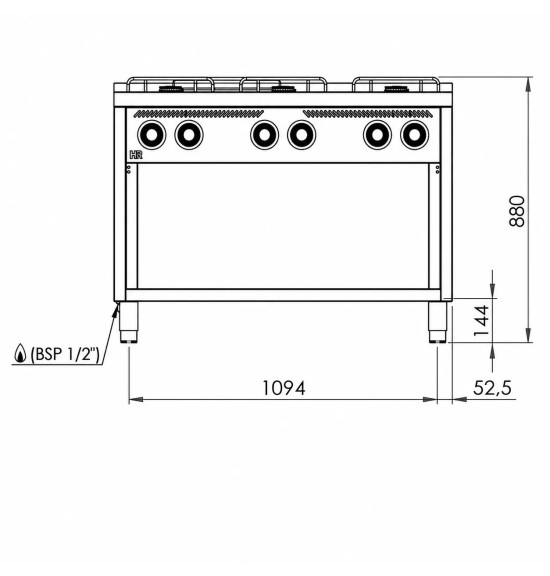 Cocina a Gas 6 Fuegos con Soporte HR Fainca CB6F600E Serie 600