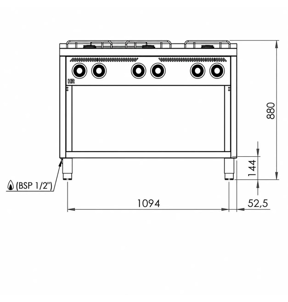 Cocina a Gas 6 Fuegos con Soporte HR Fainca CB6F600E Serie 600