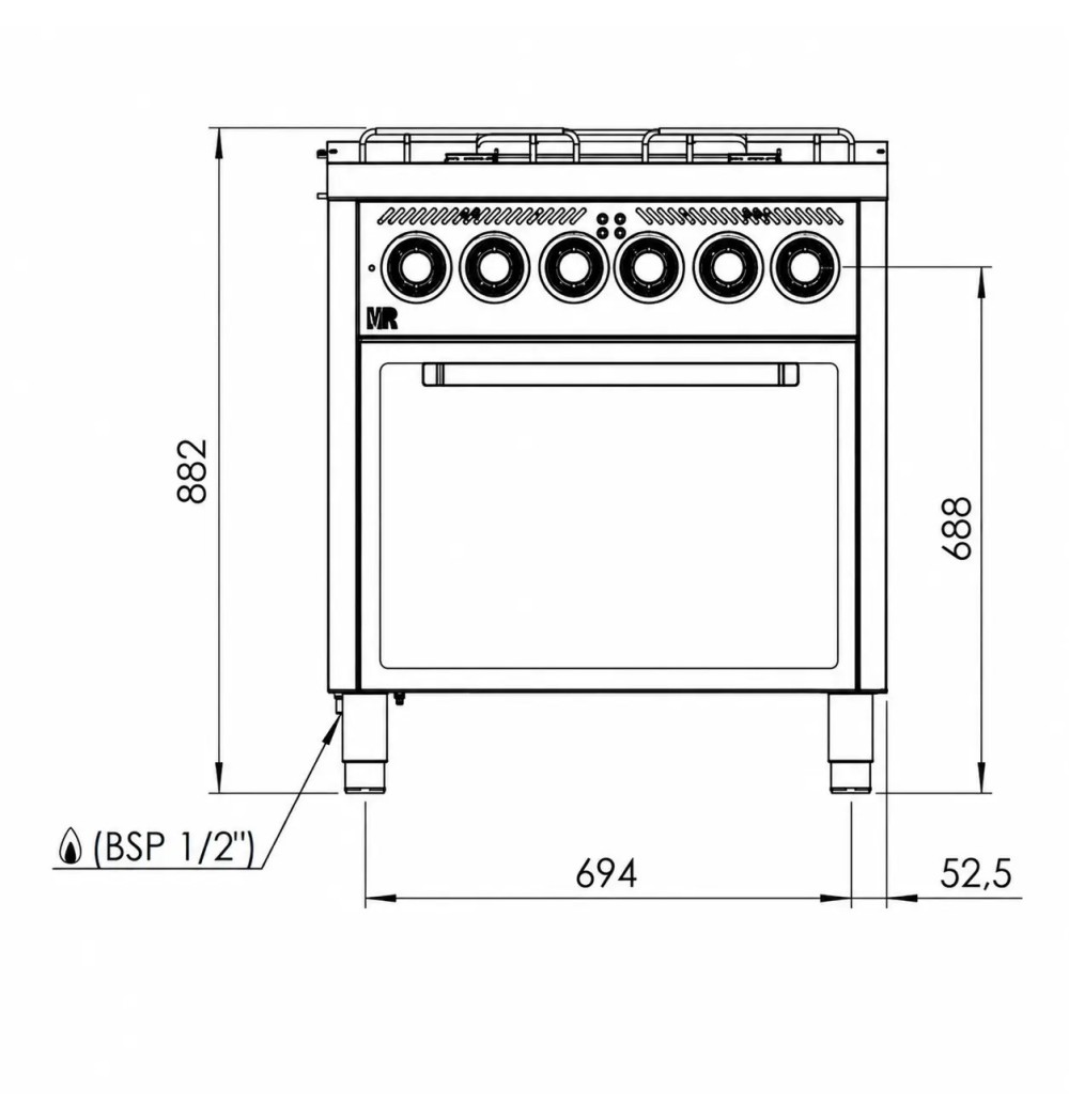 Cocina a Gas 4 Fuegos con Horno Eléctrico HR Fainca CB4F600HE Serie 600