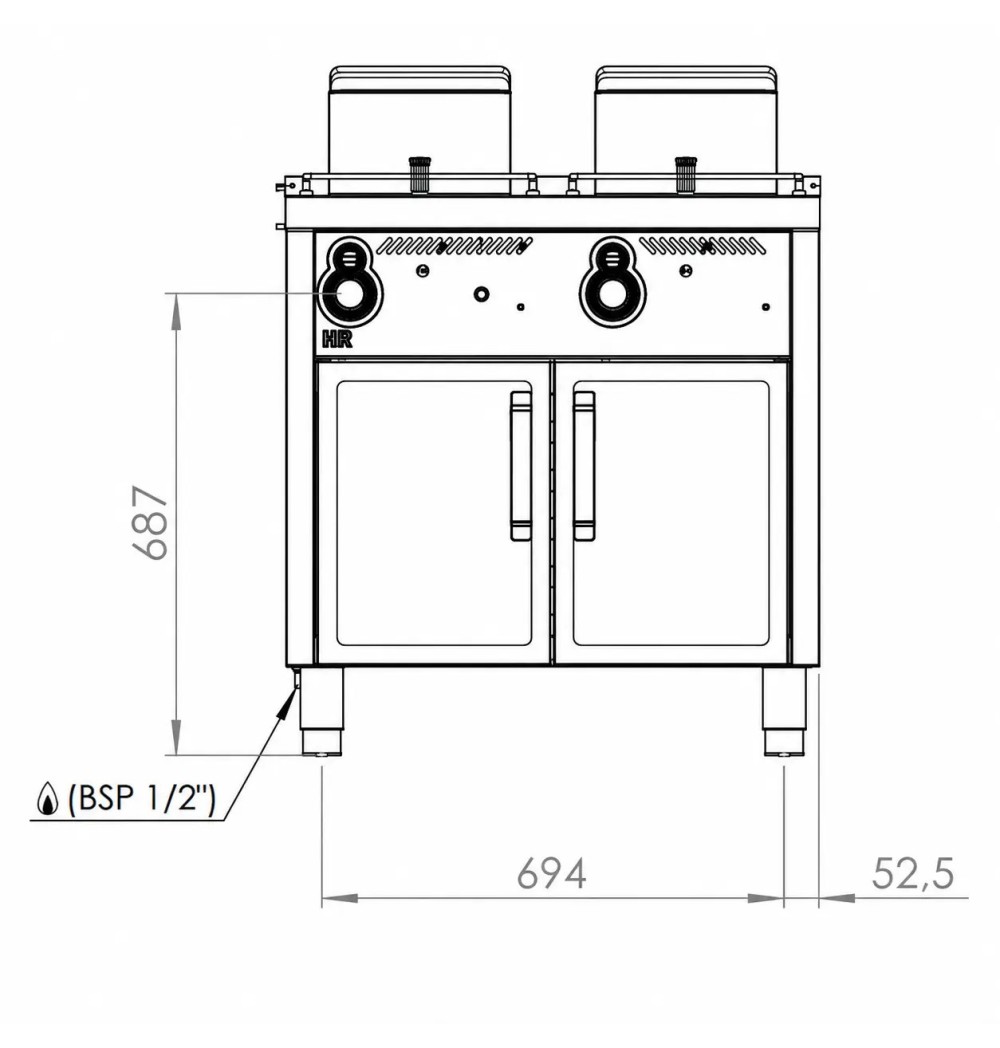Freidora a Gas Profesional Doble 2x8 Litros con Mueble HR Fainca FDG8L8L600E Serie 600