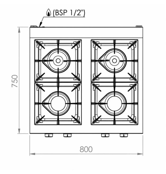 Cocina a Gas 4 Fuegos HR Fainca C4F750S Serie 750