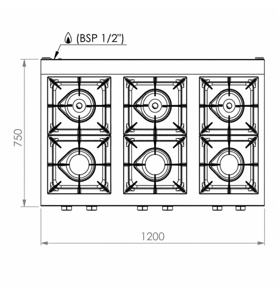 Cocina a Gas 6 Fuegos HR Fainca C6F750S Serie 750