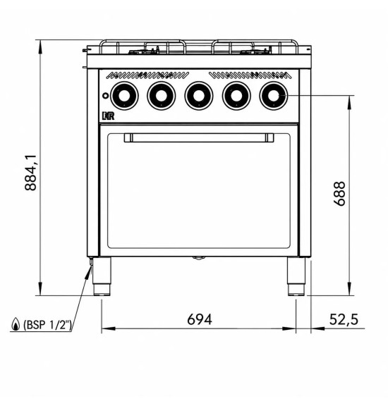 Cocina a Gas 4 Fuegos BASIC con Horno HR Fainca CB4F750H Serie 750