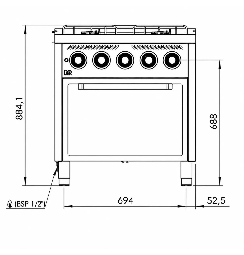 Cocina a Gas 4 Fuegos BASIC con Horno HR Fainca CB4F750H Serie 750