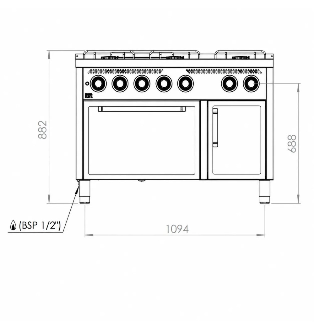 Cocina a Gas 6 Fuegos BASIC con Horno HR Fainca CB6F750H Serie 750