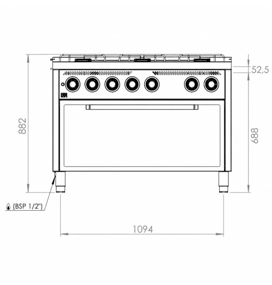 Cocina a Gas 6 Fuegos BASIC con Horno Maxi HR Fainca CB6F750HM Serie 750