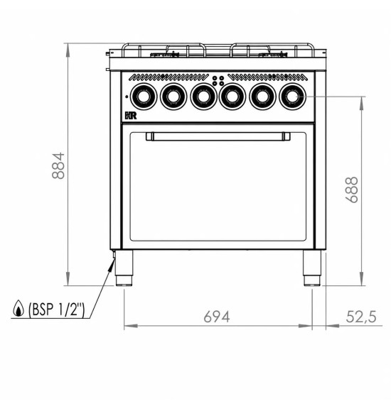 Cocina a Gas 4 Fuegos BASIC con Horno Eléctrico HR Fainca CB4F750HE Serie 750
