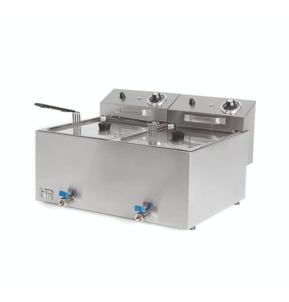 Freidora Eléctrica Doble 10+10L con Grifo HR Fainca FD10L10LC | Serie 100