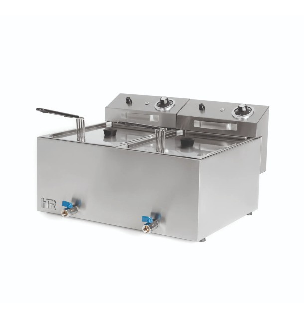 Freidora Eléctrica Doble 10+10L con Grifo HR Fainca FD10L10LC | Serie 100